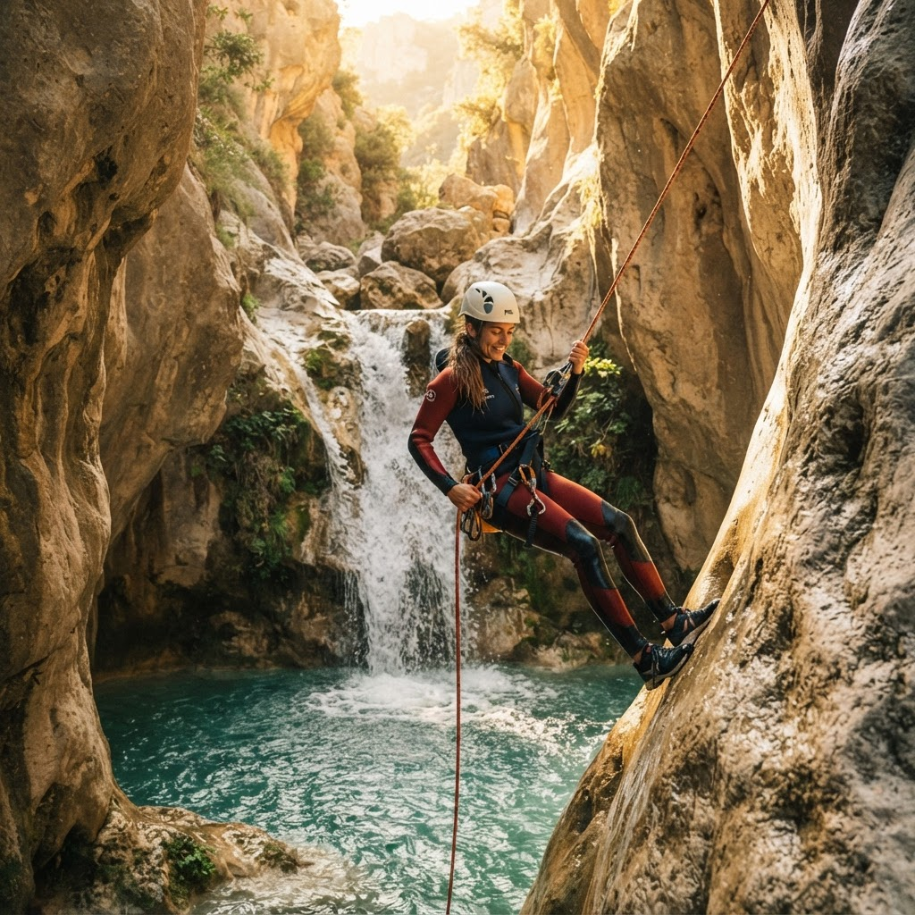 Descente en canyoning le long d’une cascade